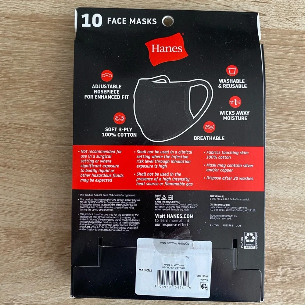 Hanes 100% cotton face masks